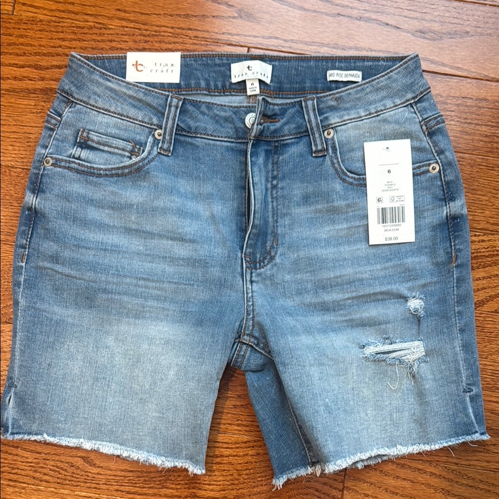 True Craft Blue Distressed Jean Shorts